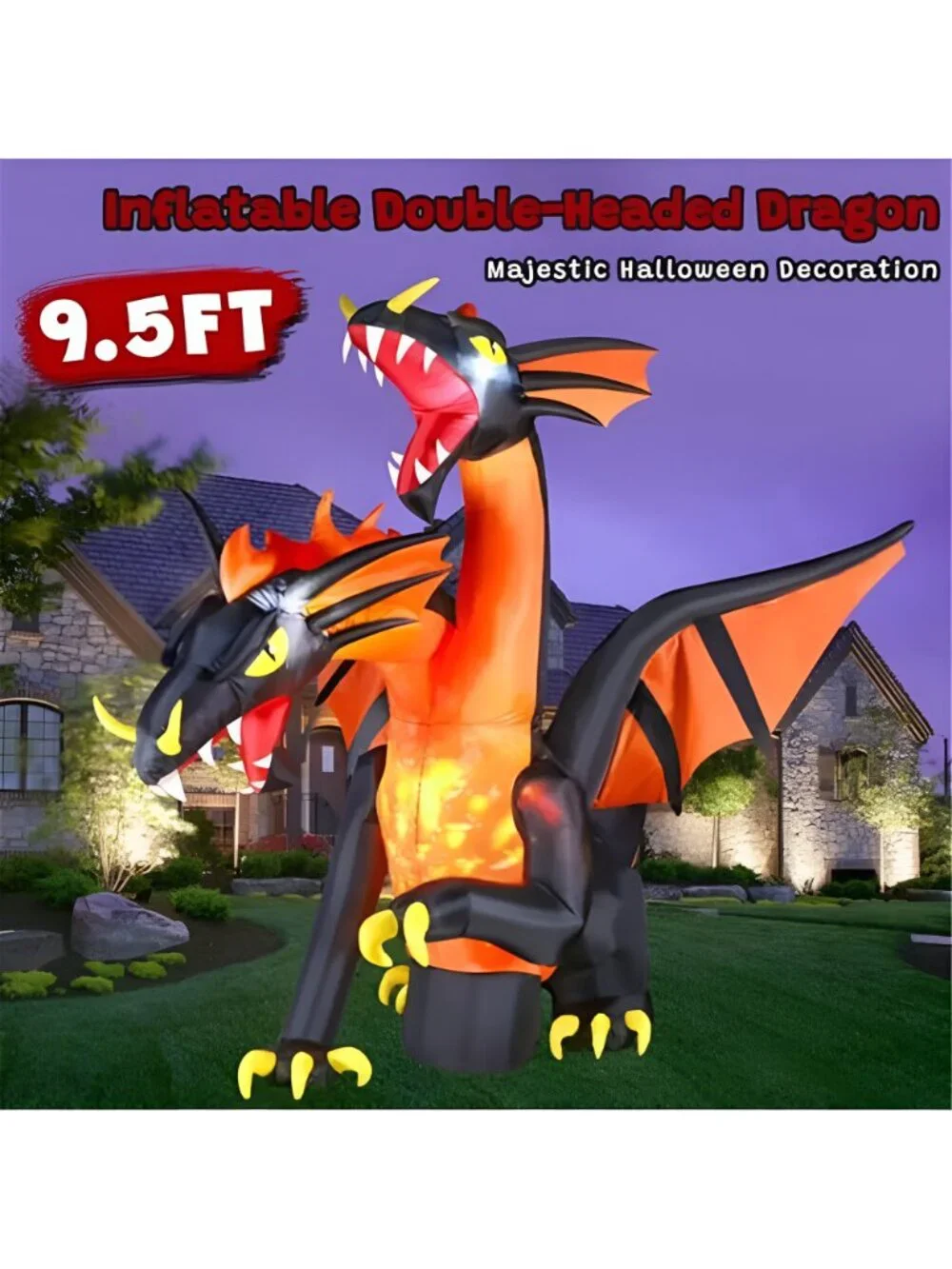 9.5 FT Giant Halloween Inflatable Double Headed Dragon, Blow up Festival Yard
